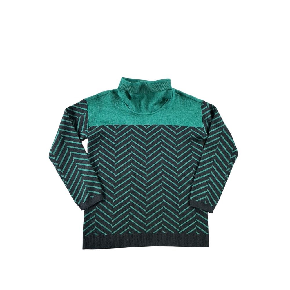 Liz Claiborne Green Black Chevron Cowl Neck Sweater Small Herringbone Knit